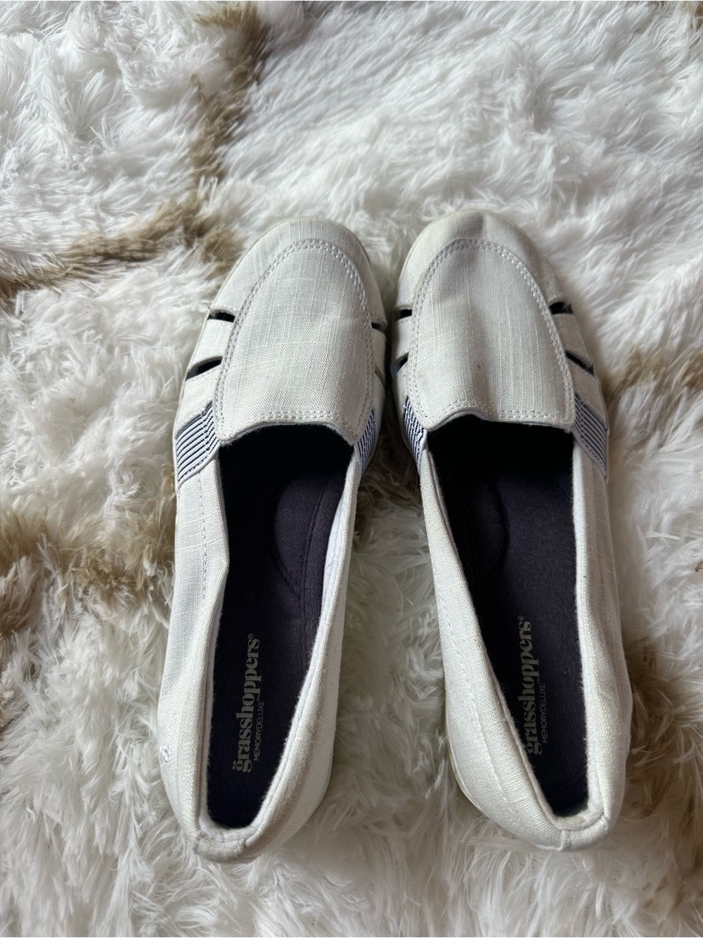 Grasshoppers Off-White Canvas Slip-On Loafers with Black Trim